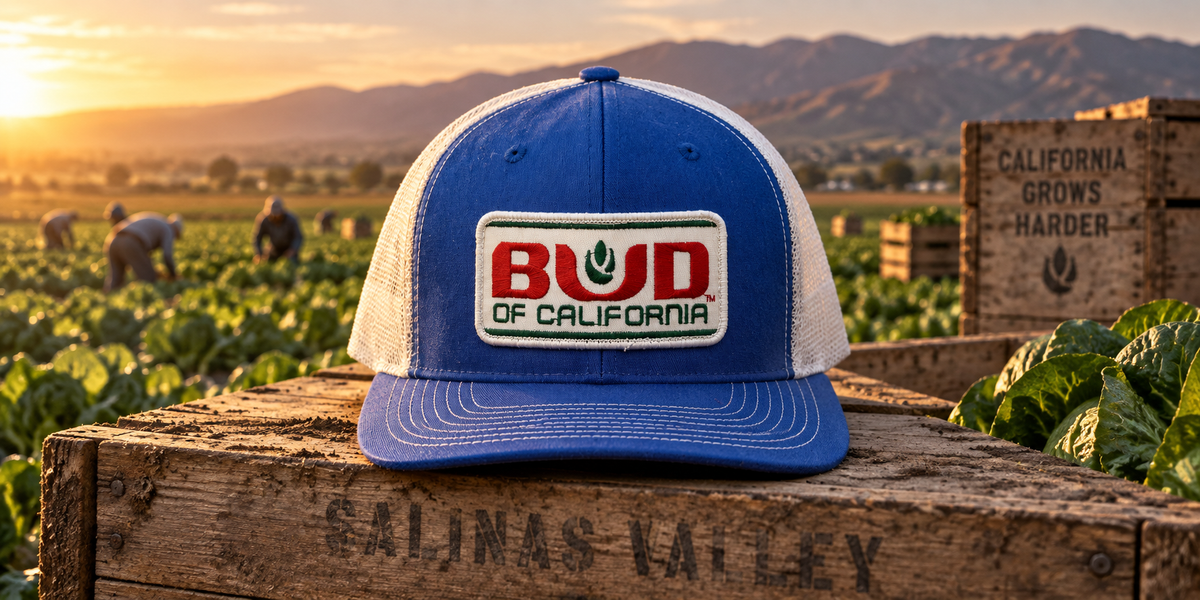 Bud of California hat in the Salinas Valley