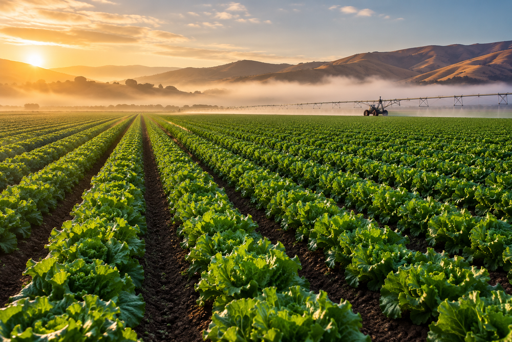 Lettuce fields in the Salinas Valley at sunrise